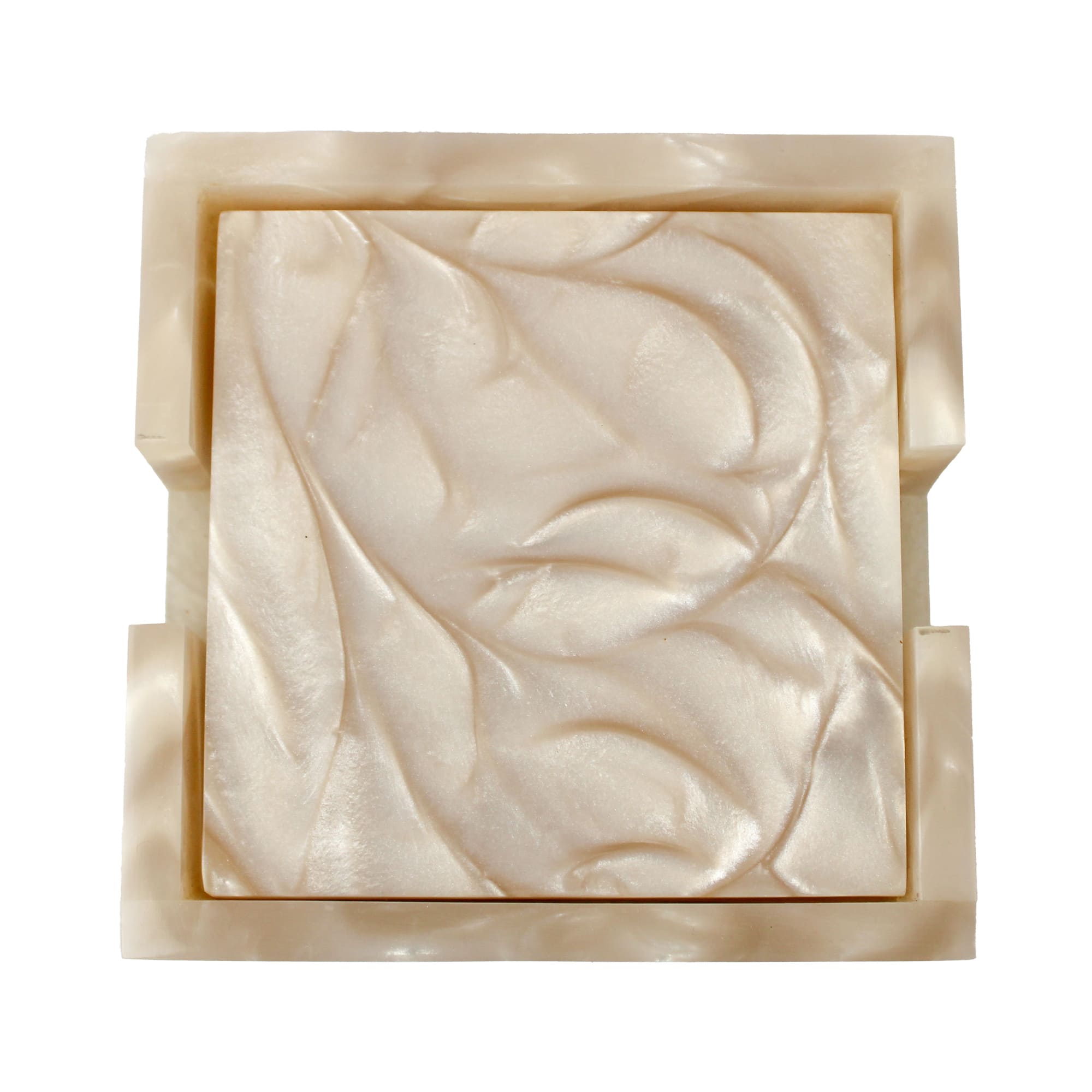 Beige Resin Coaster Set of Four with Caddy Tray